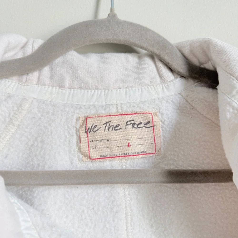 Free People We The Free Just a Game Sweatshirt Cream Ivory Asymmetric Zip Large
